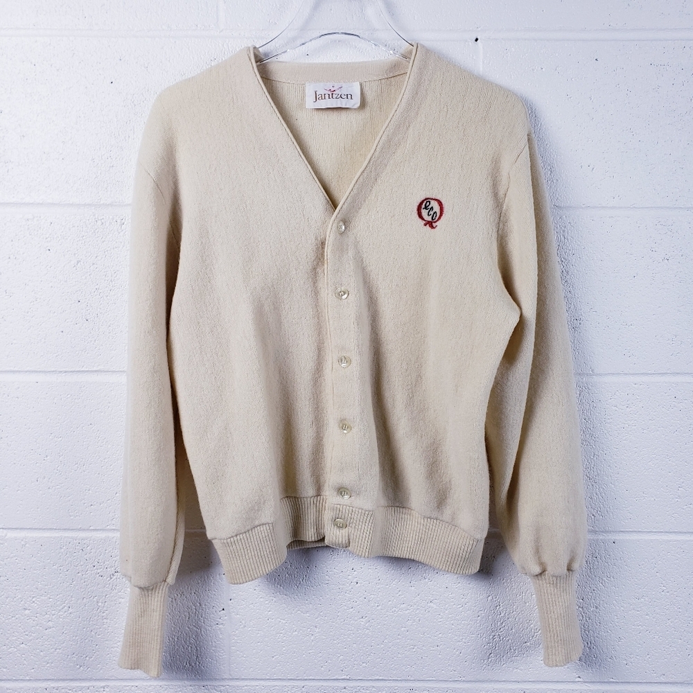 Vintage Jantzen Cardigan Sweater V-Neck‎ Embroidered Grandpa Size Medium